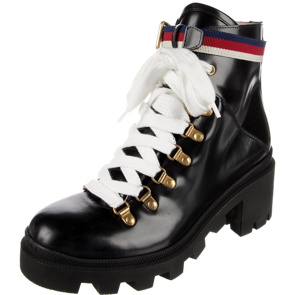 Excellent condition - Gucci Leather Ankle Combat Boots, includes Box & Dust Bag